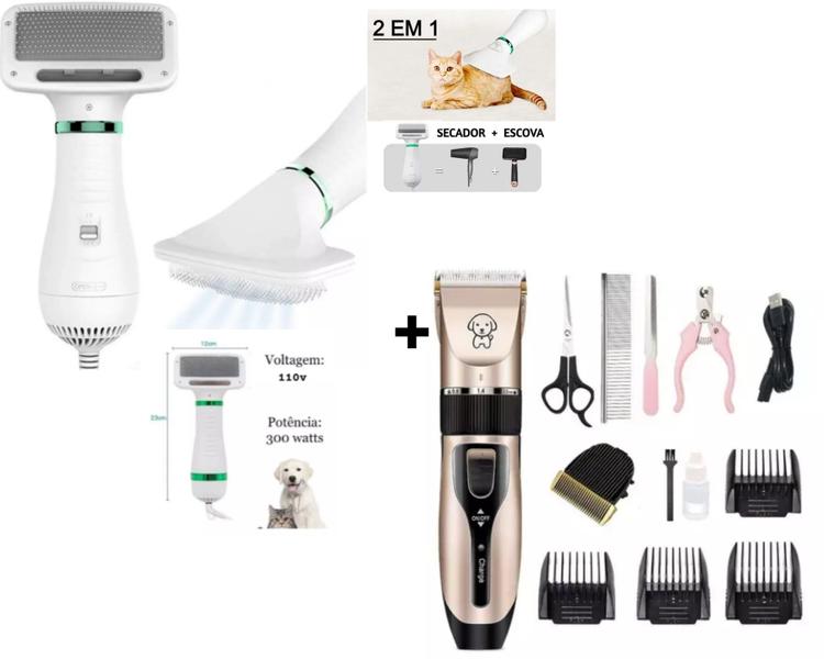 Imagem de Máquina De Tosa Profissional Pet Cão Gato Silenciosa +Secador Cão Pet Gato Banho Tosa Secar Escovar Pelo 110 Volts