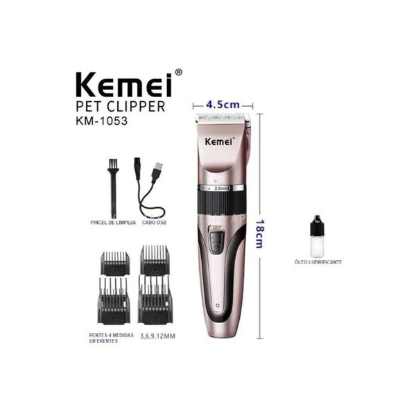 Imagem de Maquina de tosa s fio profissional pets clipper kemei km-1053 - rose