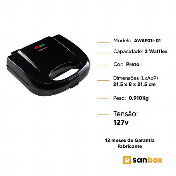 Máquina De Waffle Agratto Aroma AWAF01I-01 Preto 750W - 127V Imagem de Máquina De Waffle Agratto Aroma AWAF01I-01 Preto 750W - 127V
