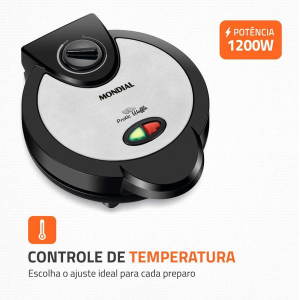 Máquina de Waffle antiaderente 1200W Grill Pratic Waffle - GW-01 - Mondial Imagem de Máquina de Waffle antiaderente 1200W Grill Pratic Waffle - GW-01 - Mondial
