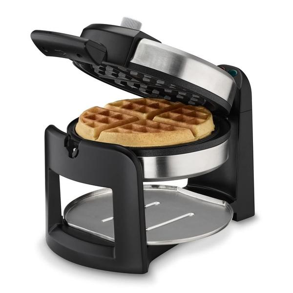 Imagem de Máquina de waffle belga de flip redondo Cuisinart WAF-F30, preto/prata, 2,5 cm de espessura