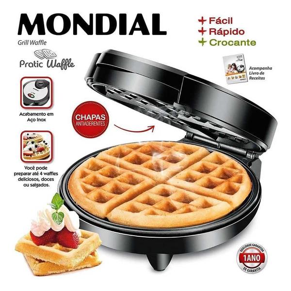 Imagem de Máquina De Waffle Mondial Pratic 1200W Preto Inox Gw-01 127V