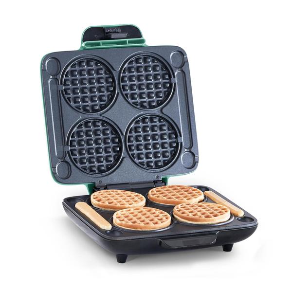 Imagem de Máquina de waffles Dash Multi Mini: quatro mini waffles, perfeitos para famílias e indivíduos, superfícies antiaderentes duplas de 4 polegadas com liberação rápida e limpeza fácil - Aqua