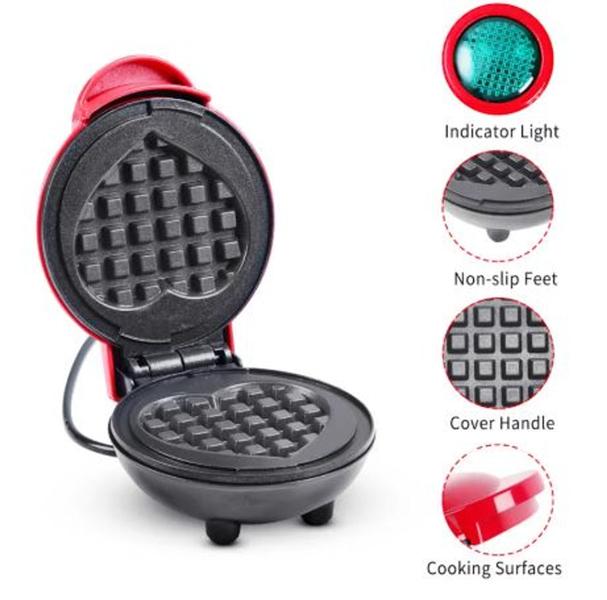 Imagem de Máquina de Waffles Mini Compacta Grill Prática Forma Coração 350w