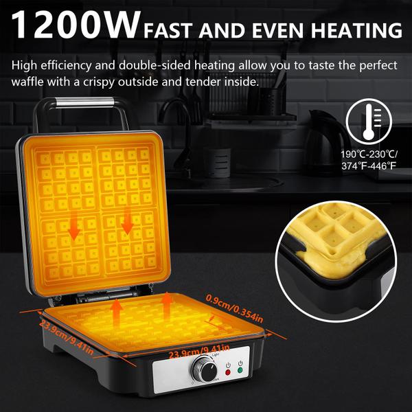 Imagem de Máquina de waffles MONXOOK SW-2130M 4 fatias antiaderente 1200 W prateada/preta