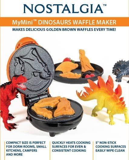 Imagem de Máquina de waffles Nostalgia MyMini Dinosaur Shape Electric Orange