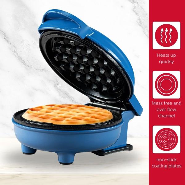 Imagem de Máquina de Waffles Pessoal Antiaderente Holstein Housewares, Azul - Waffles de 10 cm em Minutos