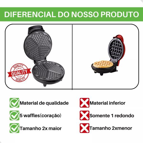 Imagem de Máquina Fazer 5 Waffle Elétrica Portátil Antiaderente Preto 220v