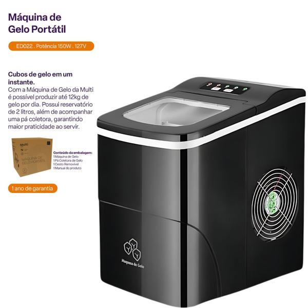 Imagem de Máquina Fazer Gelo Cubo Elétrica Portátil Automática Compact