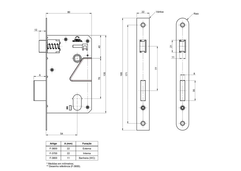 Imagem de maquina fechadura banheiro 55mm canto reto inox polido alianca