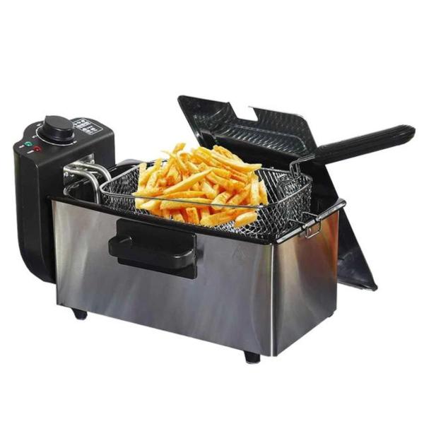 Imagem de Maquina Fritadeira Elétrica A Óleo Cuba Aço Inox Com Tampa Profissional Fritura Batata  