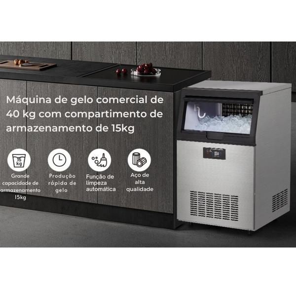 Imagem de Máquina Gelo Industrial 40kg Mini 2x2cm Cubo Inox 220v