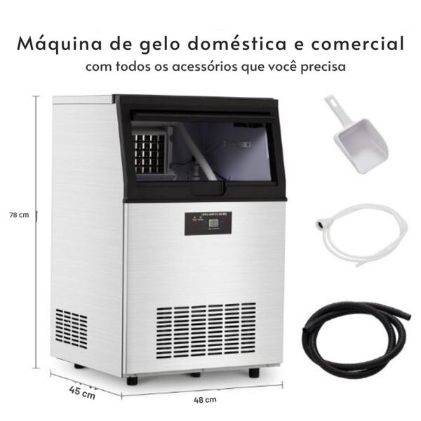 Imagem de Máquina Gelo Industrial 40kg Mini 2x2cm Cubo Inox 220v