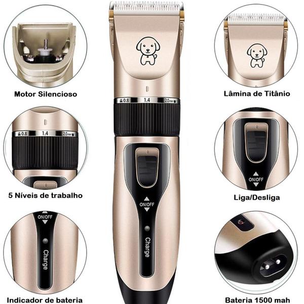 Imagem de Máquina Kit De Corte Tosa Aparador Pet Dog Gatos Hair Clipper Machine Sem Fio Maquininha Silenciosa