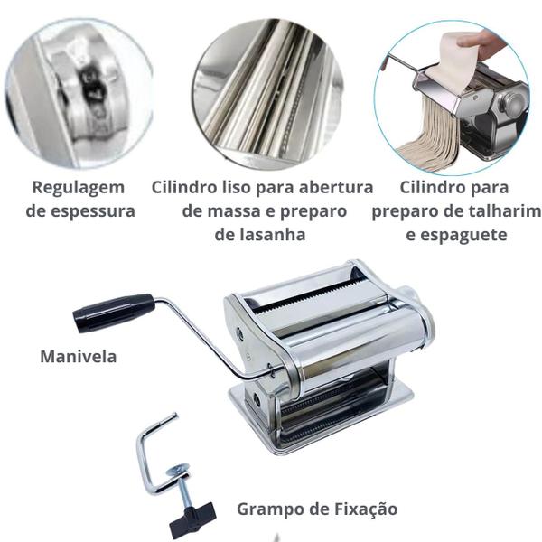 Imagem de Máquina Macarrão Manual Cilindro Inox Ajustavél 3 Massas