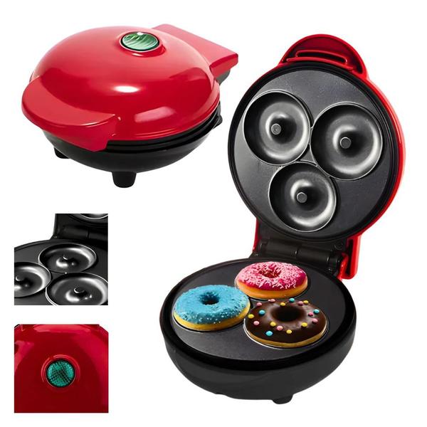 Imagem de Maquina Mini Donuts Vermelha Antiaderente 3 Rosquinha 110v