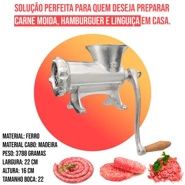 Imagem de Maquina Para Moer Moedor Carne Manual De Ferro Para Fazer Hamburguer Carne Moida Linguiça Profissional N22