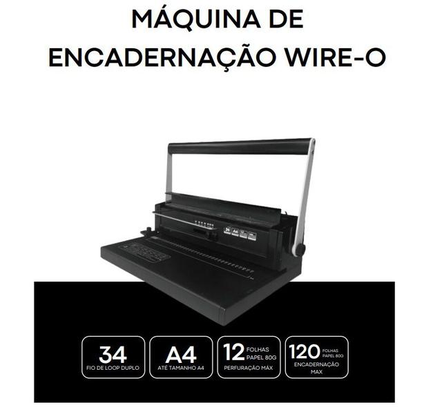 Imagem de Maquina Perfuradora e Encadernadora em Wire-o (Duplo anel) - 3:1 Passos - W-12M