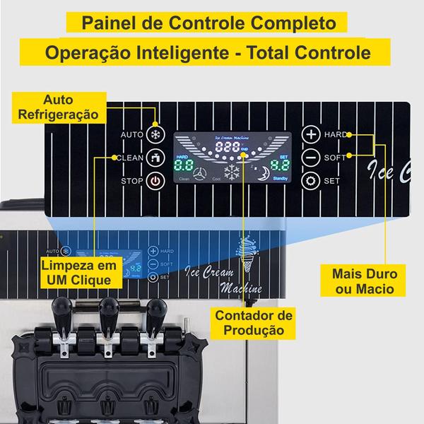 Imagem de Maquina Sorvete Expresso Italiana Inox 3sabores Sorveteria