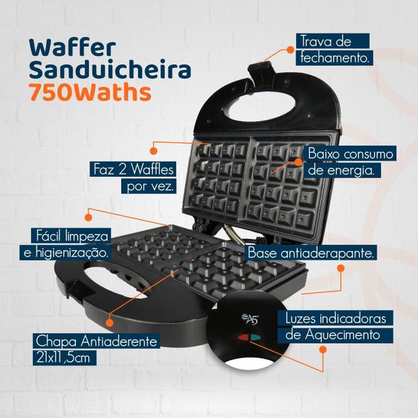 Imagem de Maquina Waffer Omeleteira Min 220V Chapa Antiaderente 750Wat