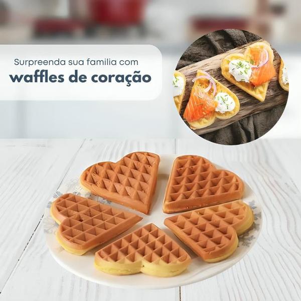 Imagem de Máquina Waffle Coração Elétrica Mini Grill Forma Clássico 110V E 220V