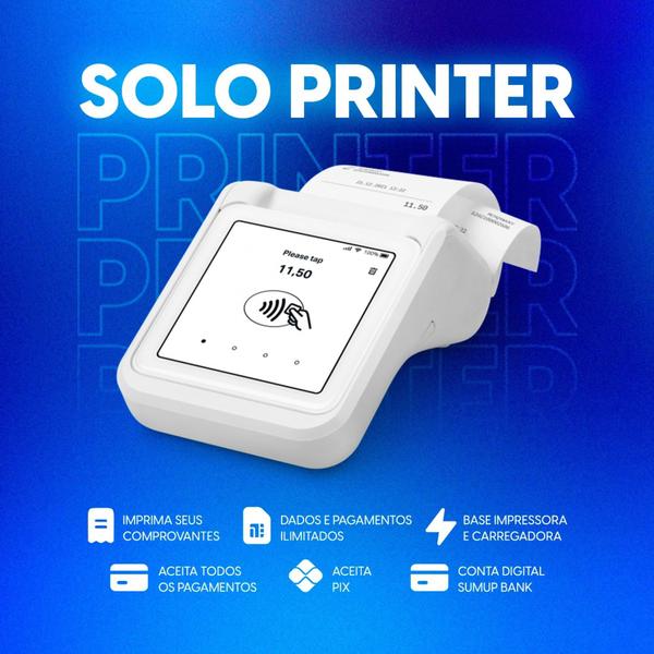 Imagem de Maquininha de Cartão SumUp Solo Printer - wi-fi e 3G com Bobina para Impressão e Chip de Dados 