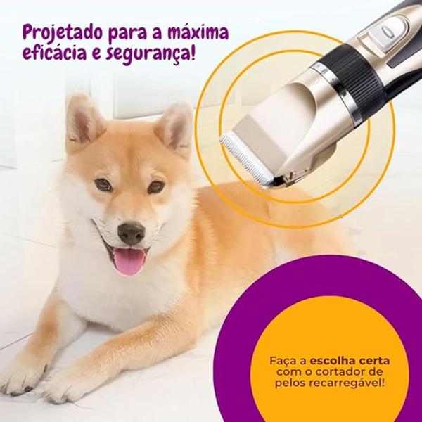 Imagem de Maquininha Tosa Kit Pet Silenciosa Aparador Recarregável Cachorro Gato