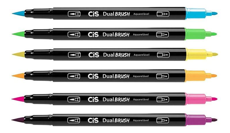 Imagem de Marcador Artístico Cis Dual Brush Aquarelável 6 Cores Neon