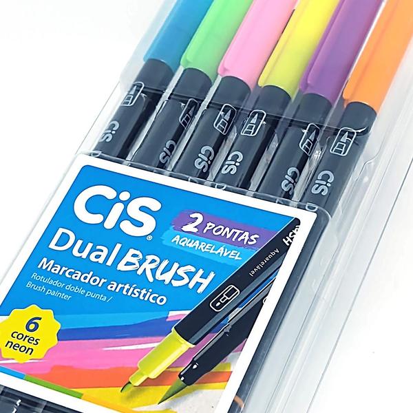 Imagem de Marcador Artístico Dual Brush Aquarelável CiS 6 Cores Neon