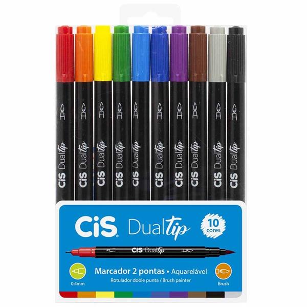 Imagem de Marcador Artístico Dualtip Aquarelável Cis 10 Cores