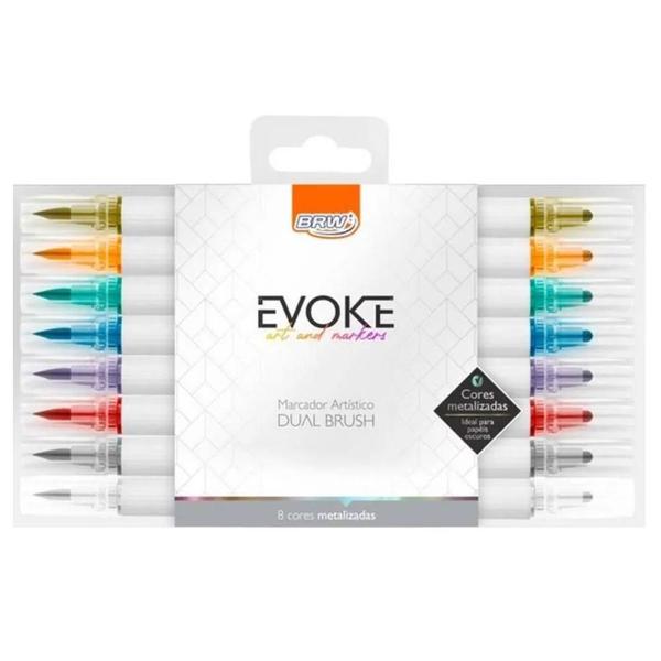 Imagem de Marcador Artístico Evoke Dual Brush Pen 8 Cores Metalizadas