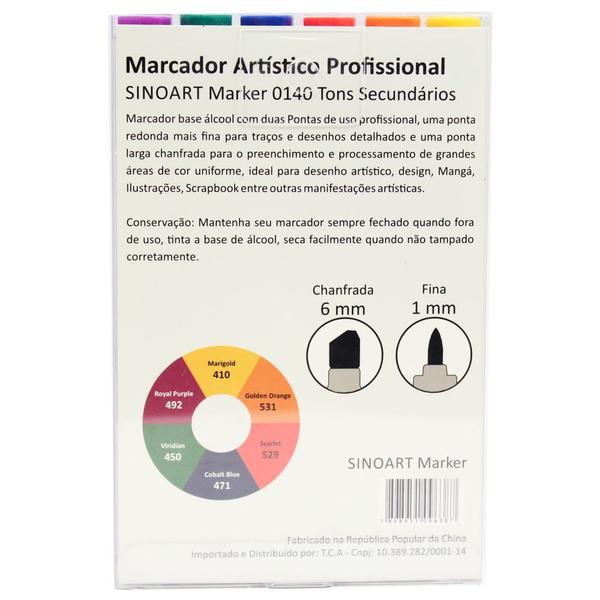 Marcador Artístico Sinoart Tons Secundários com 06 unidades Imagem de Marcador Artístico Sinoart Tons Secundários com 06 unidades