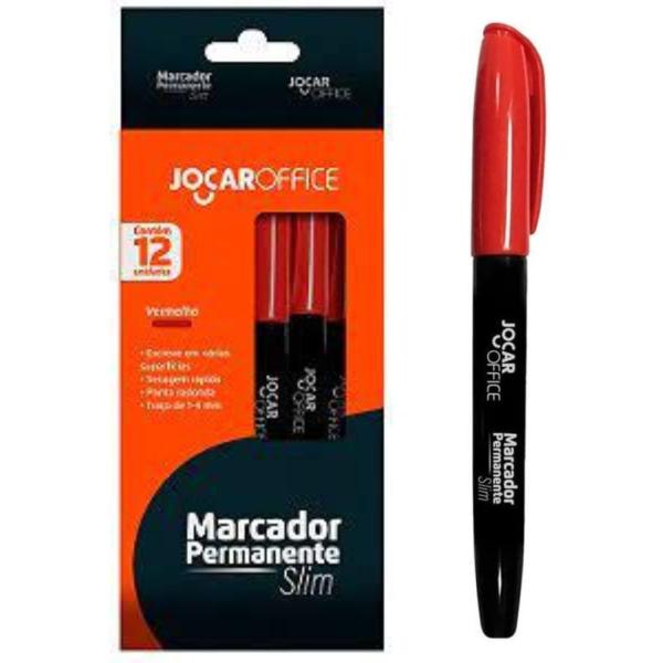 Imagem de Marcador permanente caneta multiuso slim ponta fina vermelho cx 12 un - leonora