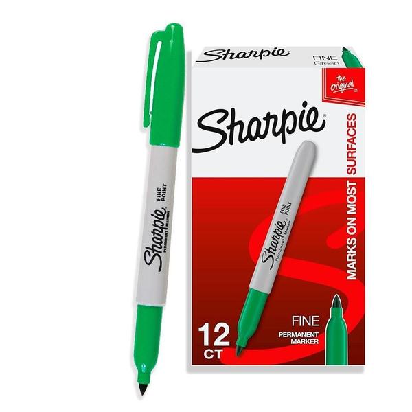 Imagem de Marcador Permanente Fino Verde Caixa Com 12Und Sharpie