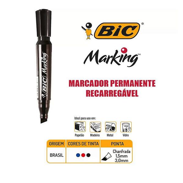 Imagem de Marcador Permanente Marking Recarregável c/3 Cores - BIC