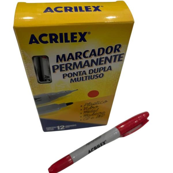 Imagem de Marcador Permanente Ponta Dupla Acrilex Vermelho - 12 unds