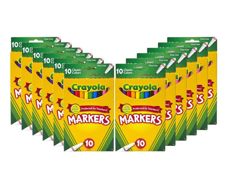 Imagem de Marcadores Crayola Fine Line, 10 cores, pacote com 12, para crianças a partir de 3 anos