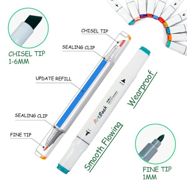 Imagem de Marcadores de álcool ArtBeek 60 cores com ponta dupla para c