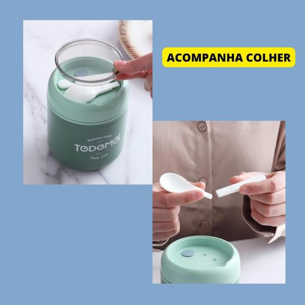 Imagem de Marmita/Copo/Pote Térmico De Aço Inoxidável - 530ML -  Inclui Colher De Sopa Para Alimentos