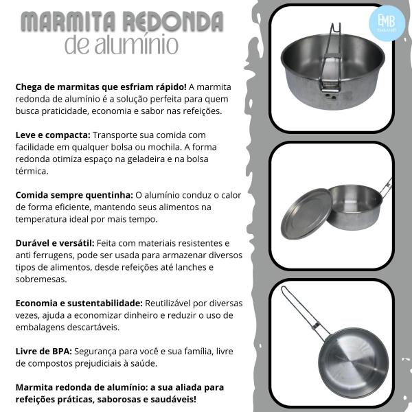 Imagem de Marmita De Aluminio Hermética Redondo Com Tampa e Cabo 10und