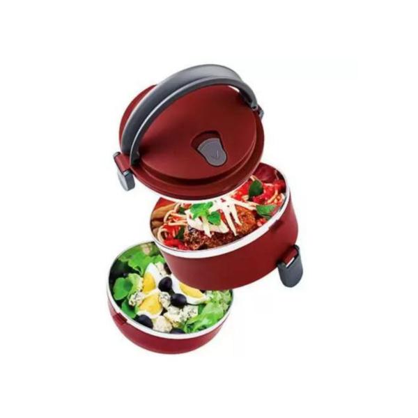 Marmita Dupla Aço Inox Vedação Térmica 2 Compartimentos Box - Euro Imagem de Marmita Dupla Aço Inox Vedação Térmica 2 Compartimentos Box