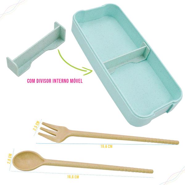 Imagem de Marmita Ecologica Etilo Japonesa (Bento) Com 3 Compartimentos e Talheres 900ml - Refeição, Treino