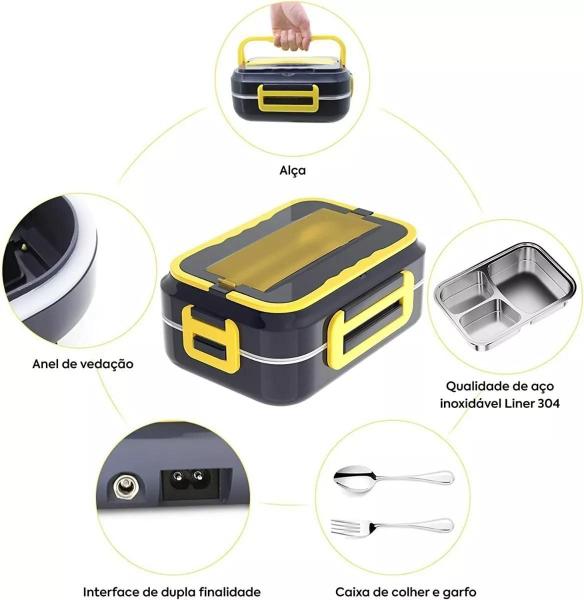 Imagem de Marmita elétrica, contentor para aquecimento de alimentos, lancheira elétrica, aço inoxidável, 110V, 12v