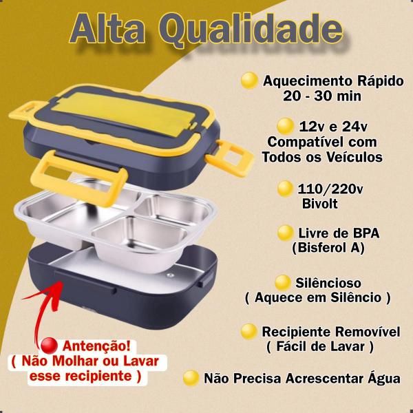 Imagem de Marmita Elétrica Inox Portátil Veicular 12/24v Bivolt 110/220v