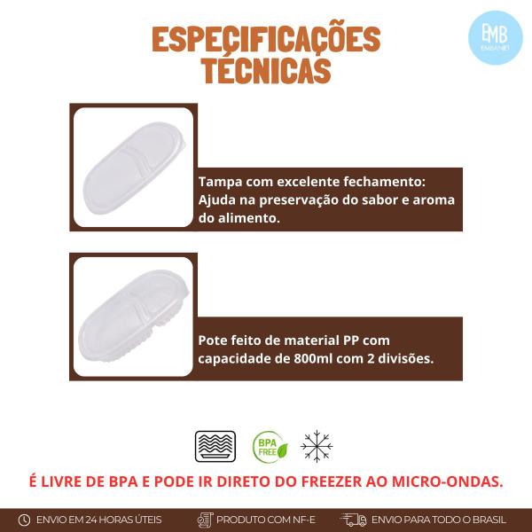 Imagem de Marmita Fit Com 800ml - 2 Divisorias Com Tampa - 25 Unidades