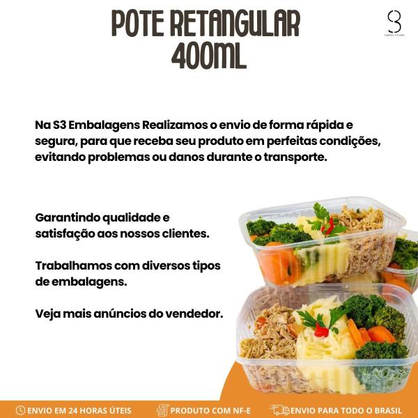 Marmita Fitness Pote 400ml Transparente e Resistente 10uni - S3 Embalagem Imagem de Marmita Fitness Pote 400ml Transparente e Resistente 10uni