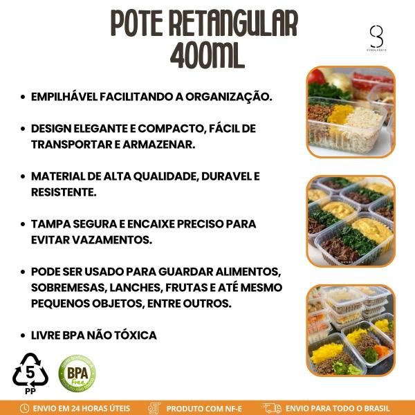 Marmita Fitness Pote 400ml Transparente e Resistente 10uni - S3 Embalagem Imagem de Marmita Fitness Pote 400ml Transparente e Resistente 10uni