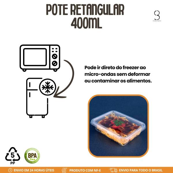 Marmita Fitness Pote 400ml Transparente e Resistente 10uni - S3 Embalagem Imagem de Marmita Fitness Pote 400ml Transparente e Resistente 10uni