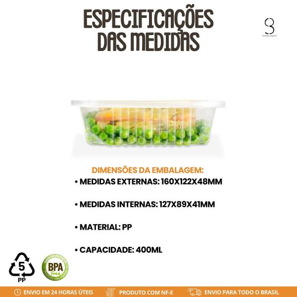 Marmita Fitness Pote 400ml Transparente e Resistente 10uni - S3 Embalagem Imagem de Marmita Fitness Pote 400ml Transparente e Resistente 10uni