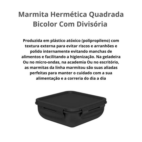 Imagem de Marmita Hermética Quadrada Preto Plástico Vedação Ou